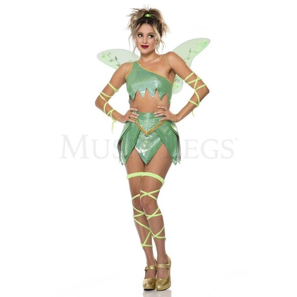 Fantasy Fairy  Pc Leaf Handkerchief Hem Crop Women's Green Costume Set Size M/L - Picture 1 of 6